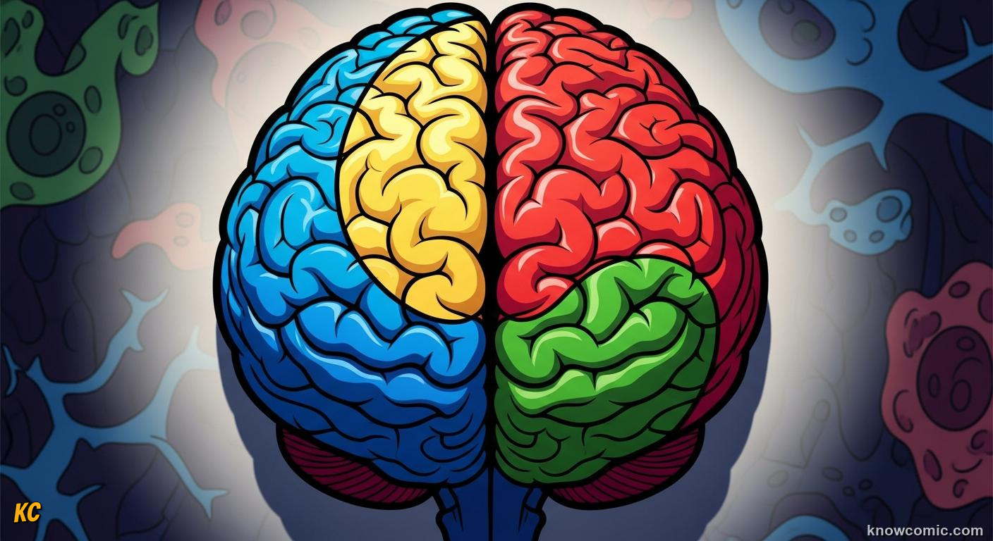 Brain map showing the four lobes: frontal, parietal, temporal, and occipital cortex