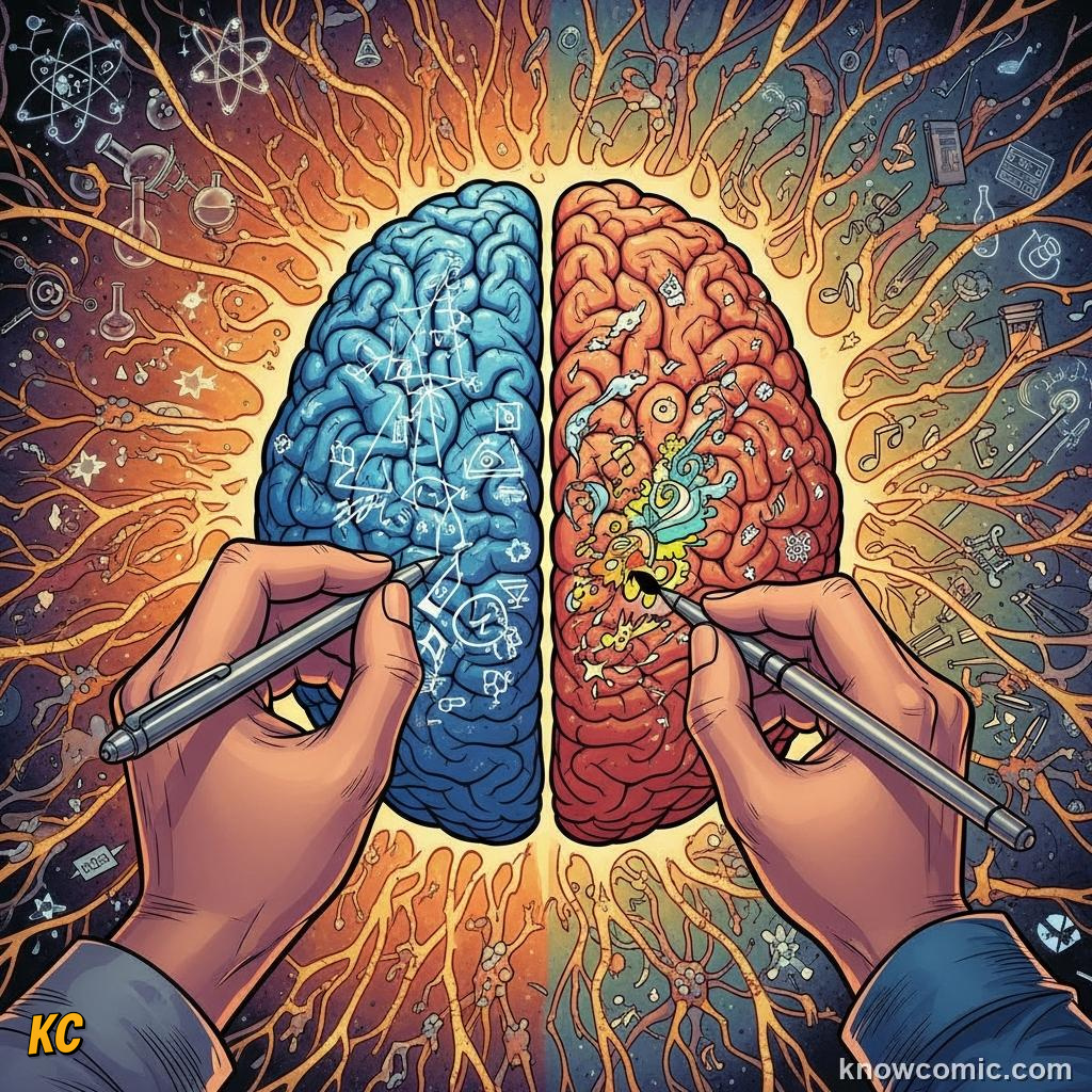 Both brain hemispheres working together on complex creative and logical tasks