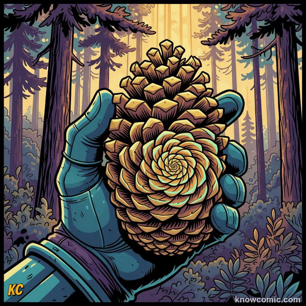 Pine cone showing two sets of spiral scales curving in opposite directions