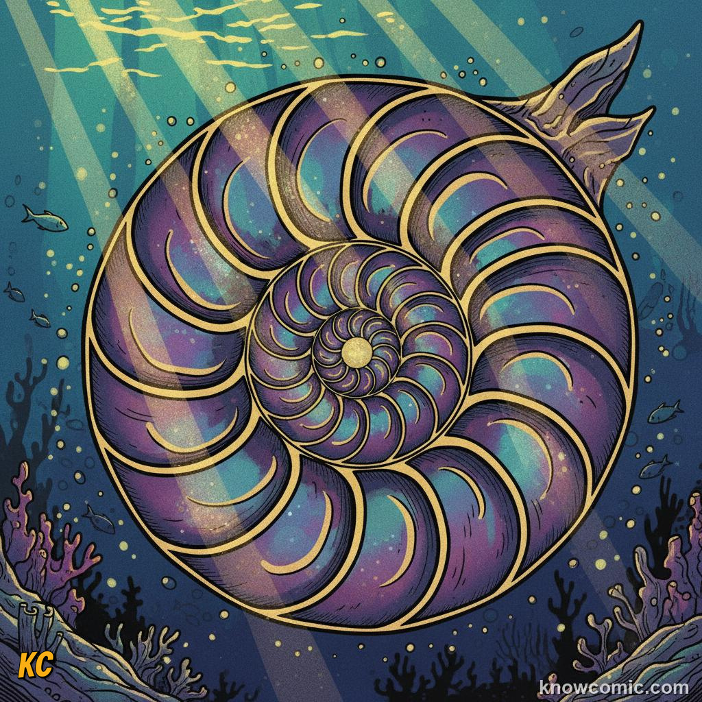 Chambered nautilus shell sliced to reveal a smooth logarithmic spiral of chambers inside