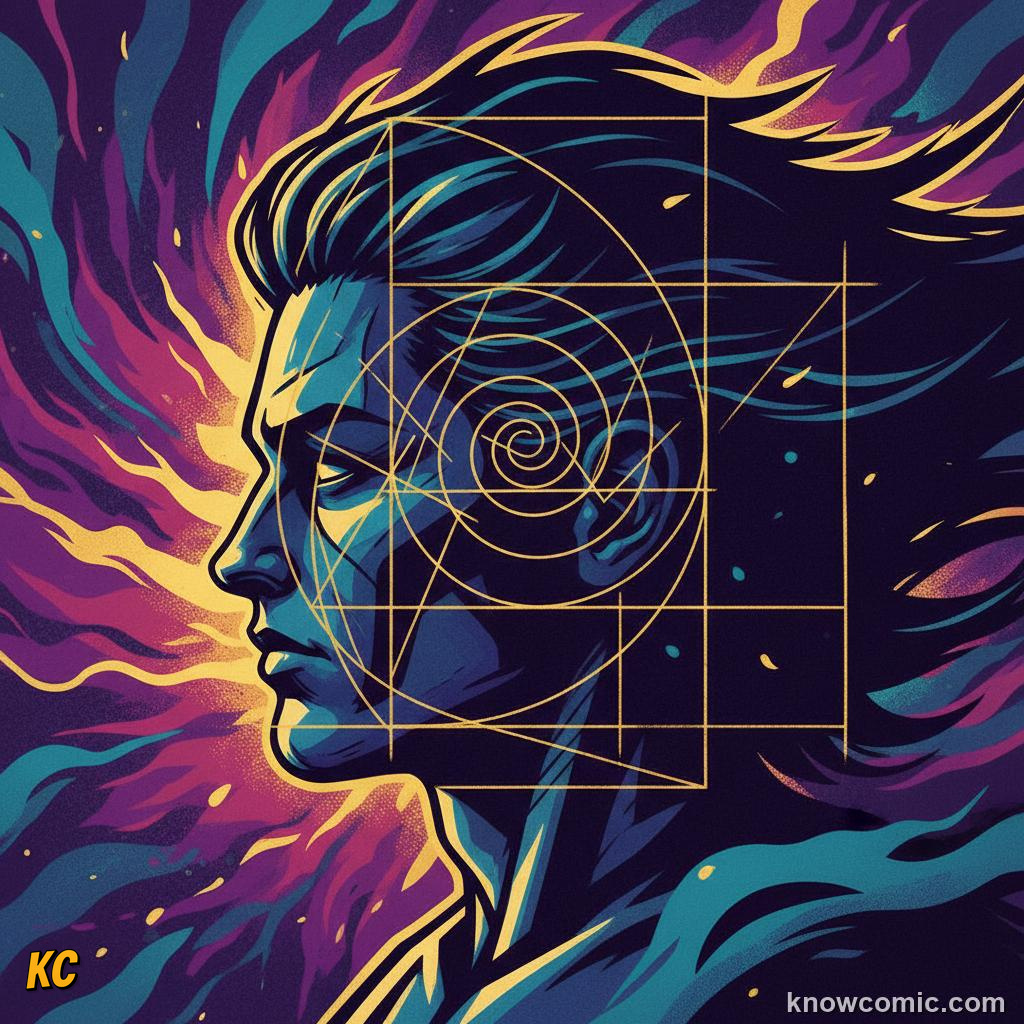 Human face with overlay lines measuring golden ratio proportions between facial features