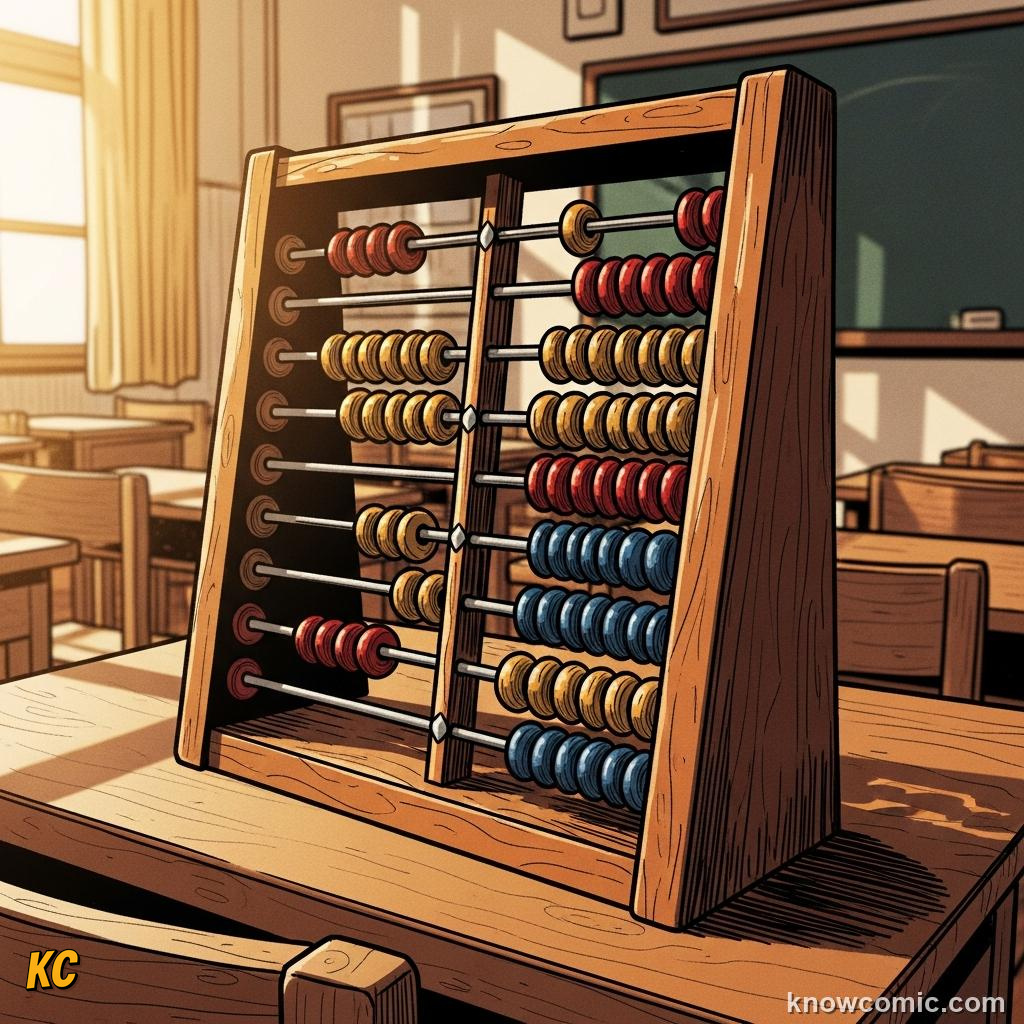 Wooden abacus with beads used for counting and calculation