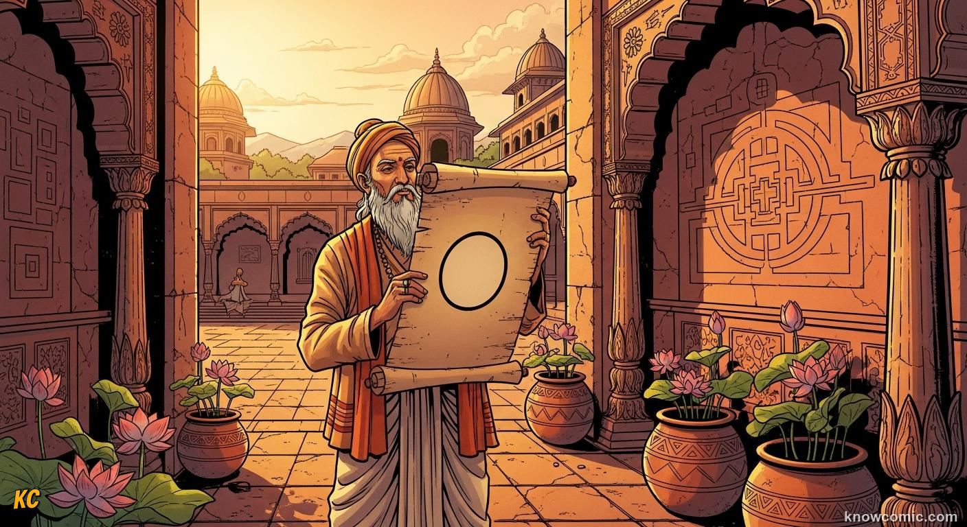 Indian mathematicians Aryabhata and Brahmagupta writing numeral manuscripts