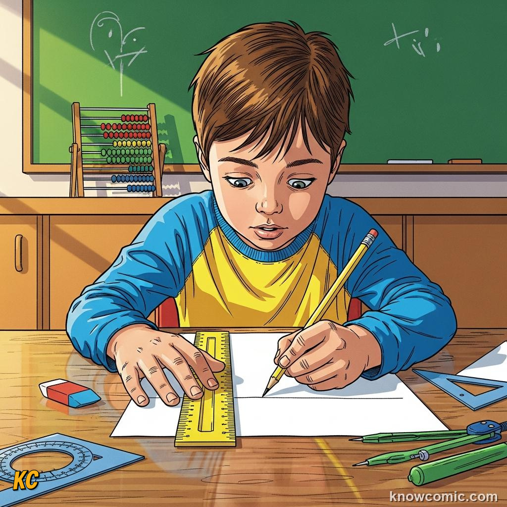 Child practicing counting on a number line with finger pointing
