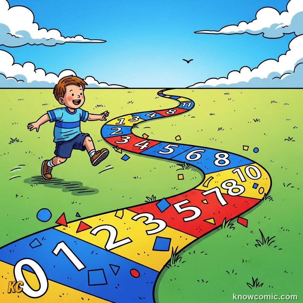 Arrow hopping one step forward on a number line showing plus one