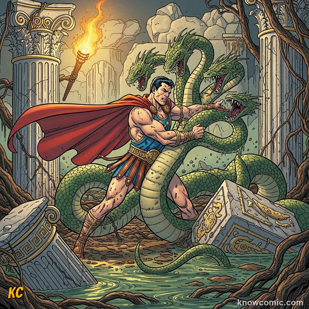 Heracles performing one of his legendary twelve labours