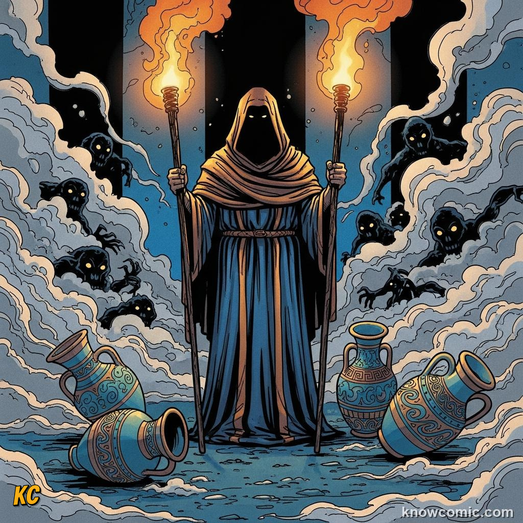 Odysseus in the underworld speaking to the shades of the dead