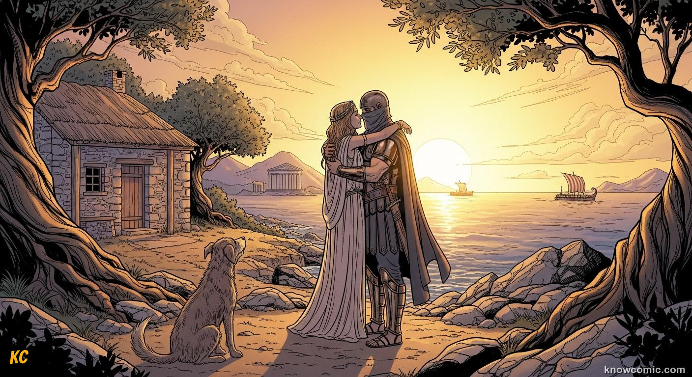 Odysseus gazing homeward representing the theme of nostos