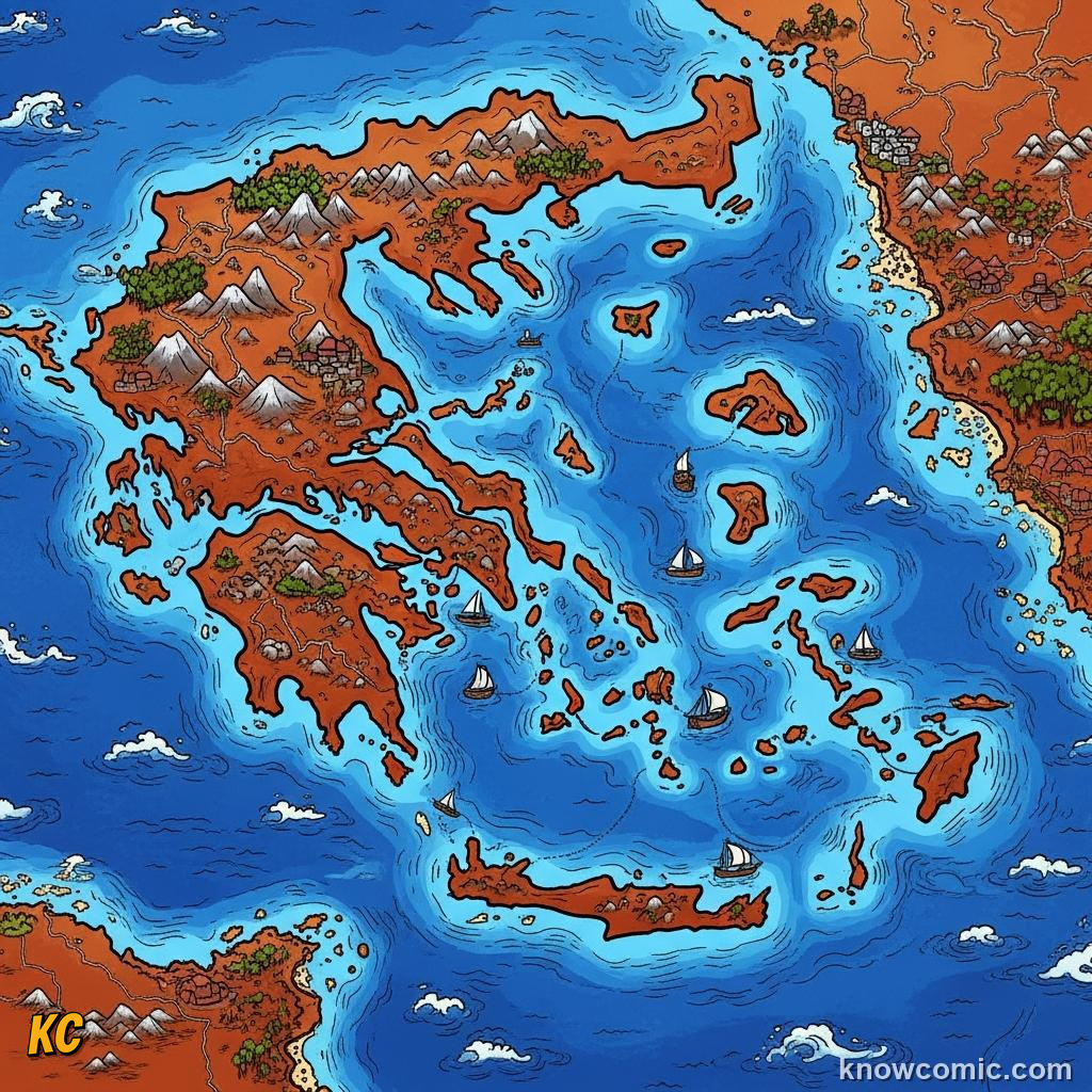 Map of the Aegean and Mediterranean showing Odysseus's route