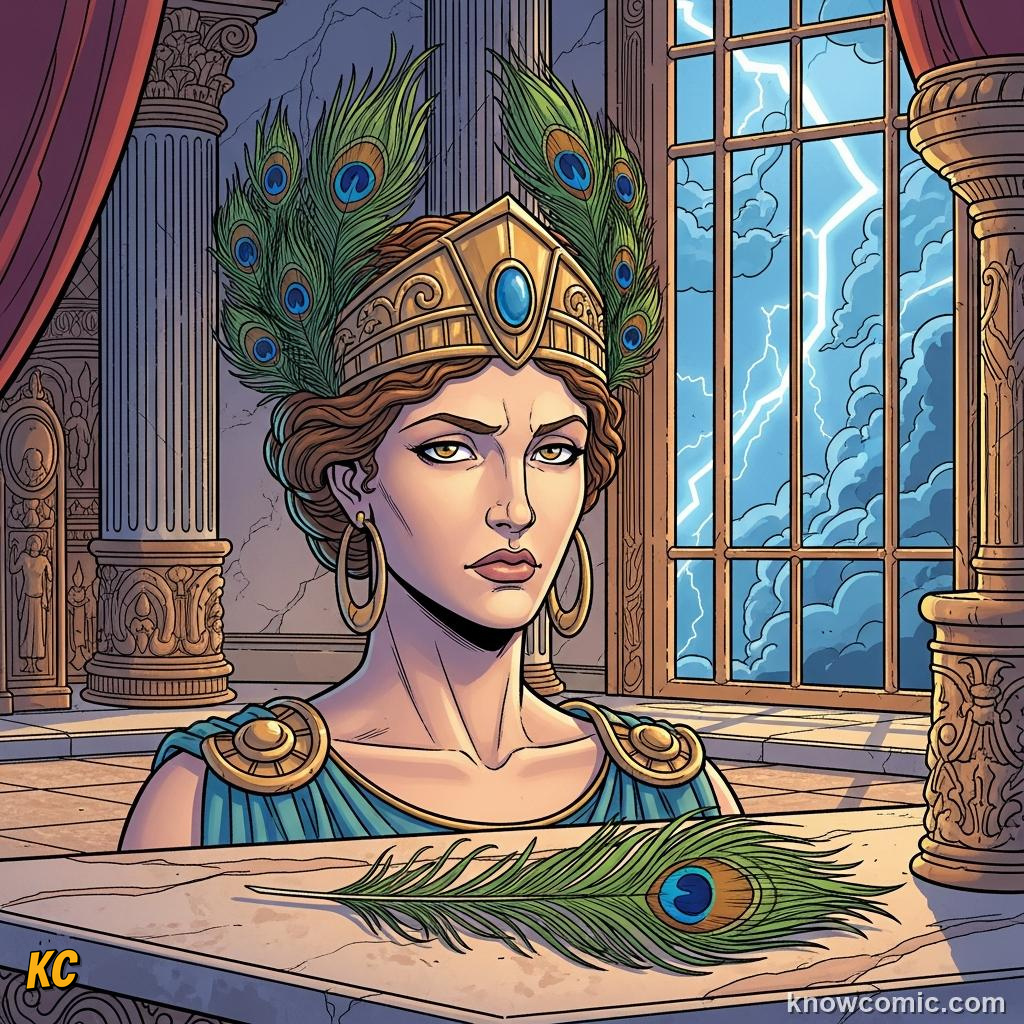 Hera the queen goddess watching Heracles with jealous eyes