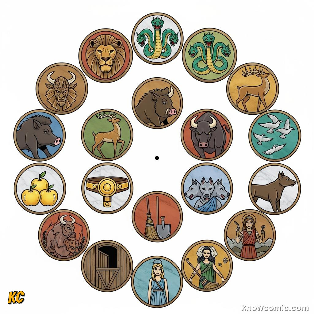 A numbered list of all twelve labours of Heracles