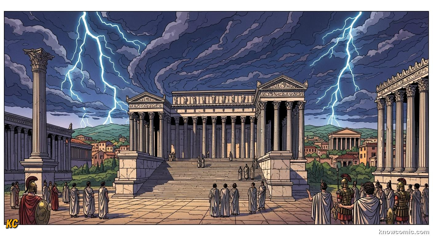 The Capitoline temple of Jupiter towering over ancient Rome