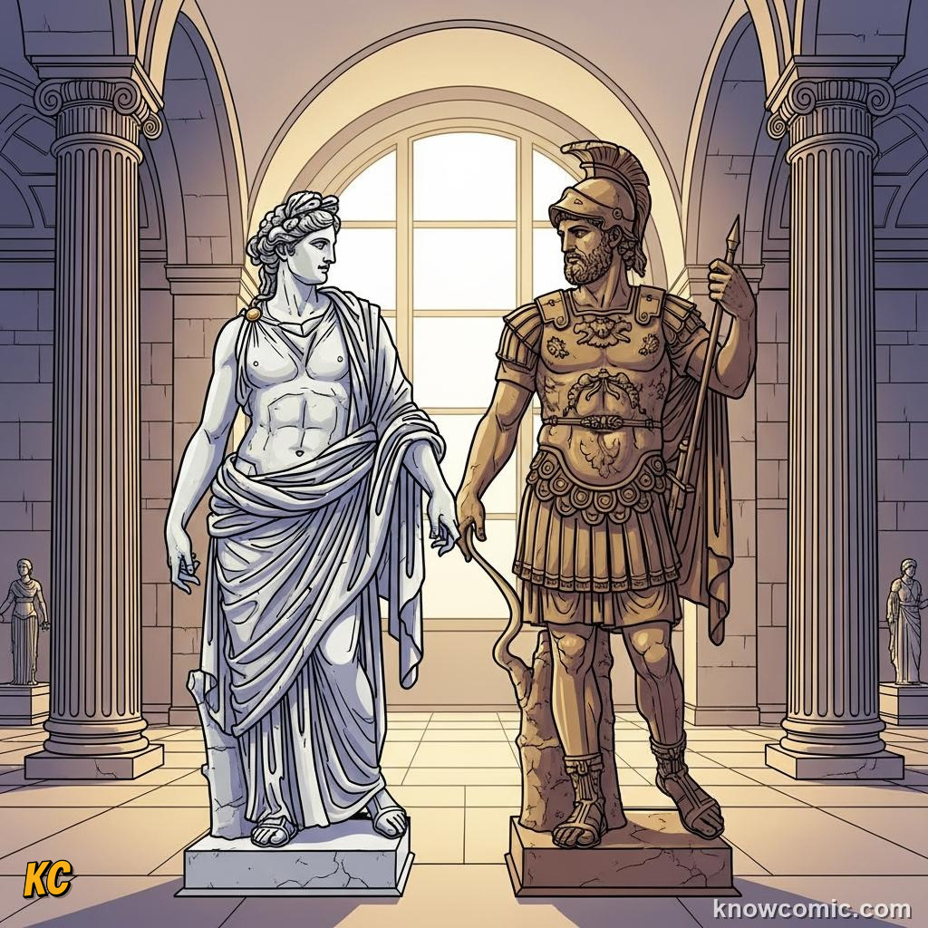 A chart showing Greek and Roman god name pairs side by side