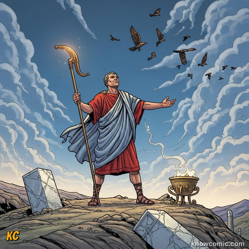 An augur reading the flight of birds to interpret divine signs