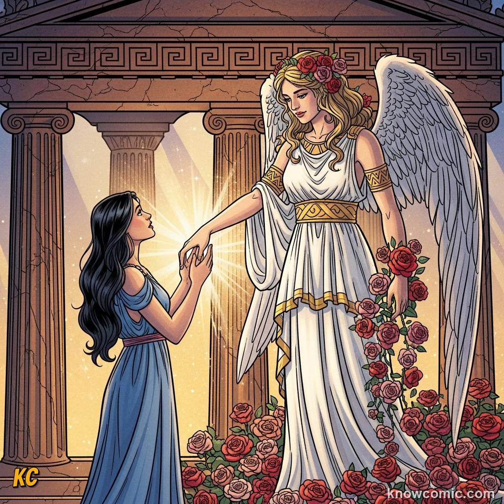 Aphrodite the love goddess pouring grace and beauty into Pandora