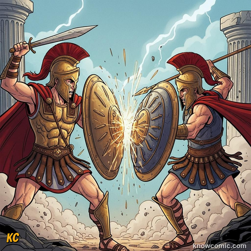 War spirits with loud bronze weapons flying out into the world