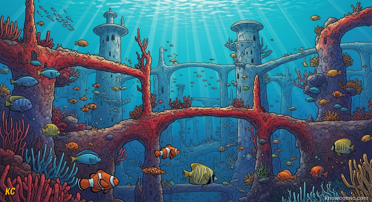 A colorful coral reef colony with branching coral polyps built up over centuries