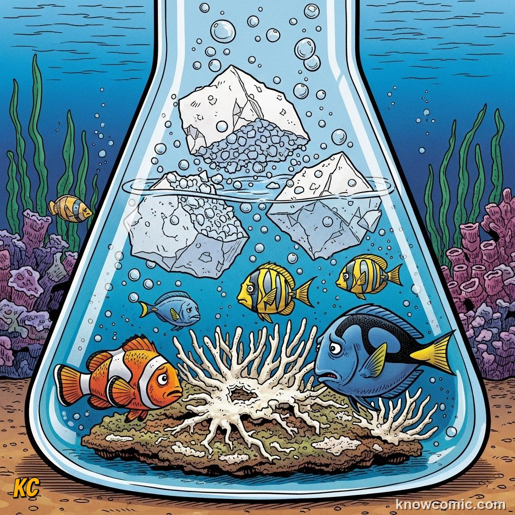 Acidic seawater weakening and dissolving coral calcium carbonate skeletons over time