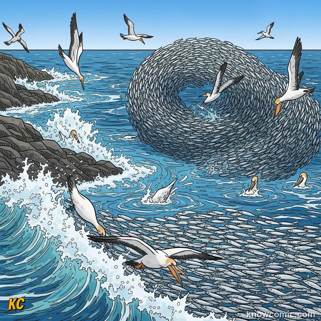A dense anchovy school thriving in the nutrient-rich Peruvian upwelling zone waters