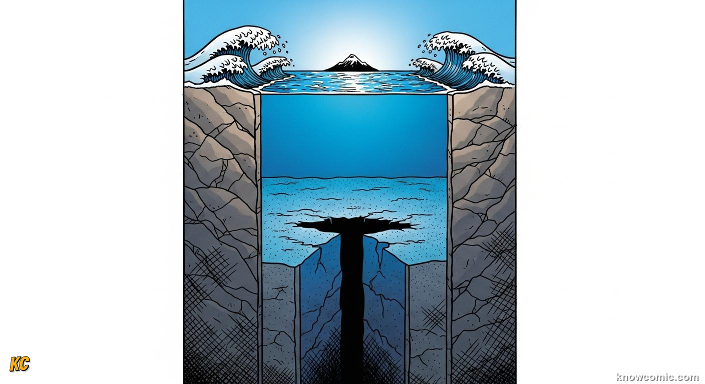 Cross-section of ocean showing the vast volume of billions of cubic kilometres of water