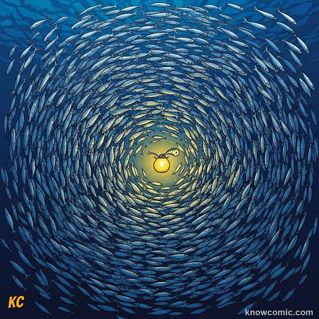 Lanternfish rising to the surface at night to feed then diving back before dawn