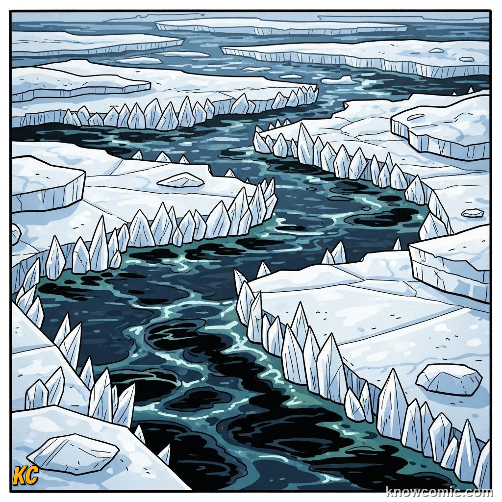 Sea ice forming in polar water and squeezing super-salty brine into channels below