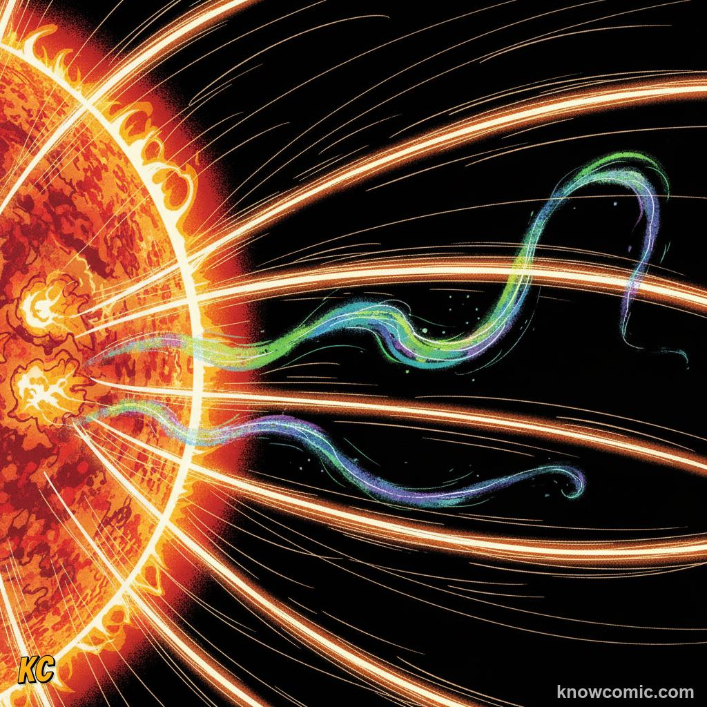 Solar wind: streams of charged particles blasting outward from the Sun, creating the Northern Lights on Earth