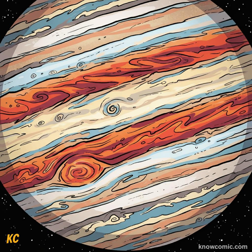 Jupiter with its iconic Great Red Spot storm wider than Earth, raging for over 350 years