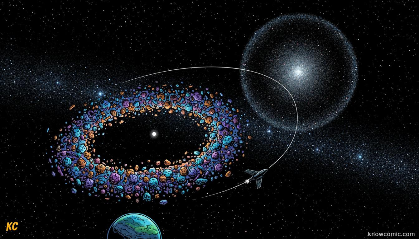The outer edge of the solar system: the icy Kuiper Belt beyond Neptune and the distant Oort Cloud