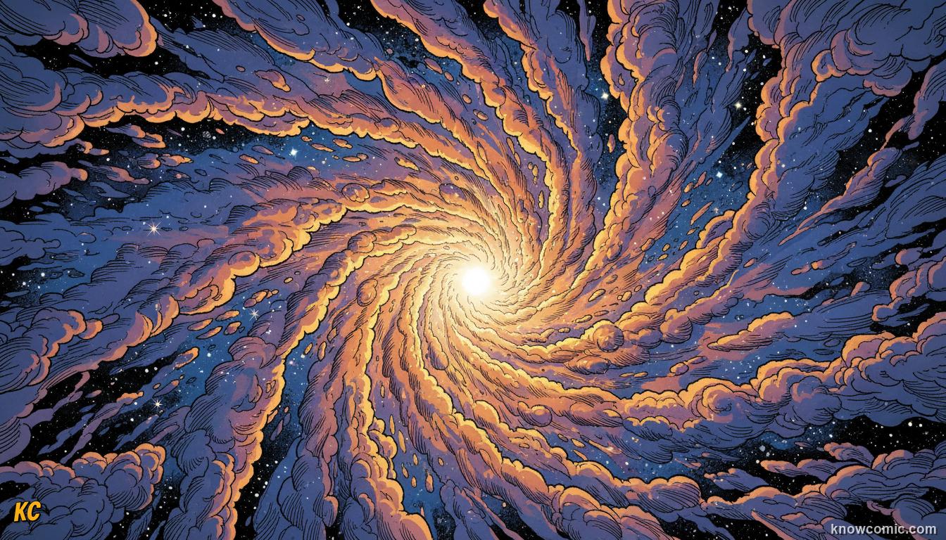 A giant nebula cloud of gas and dust collapsing under gravity 4.6 billion years ago to form our solar system