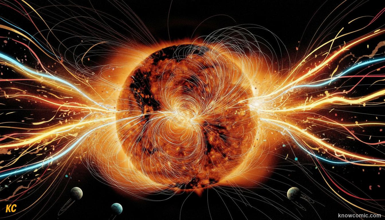 Solar wind: streams of charged particles blasting outward from the Sun across the solar system