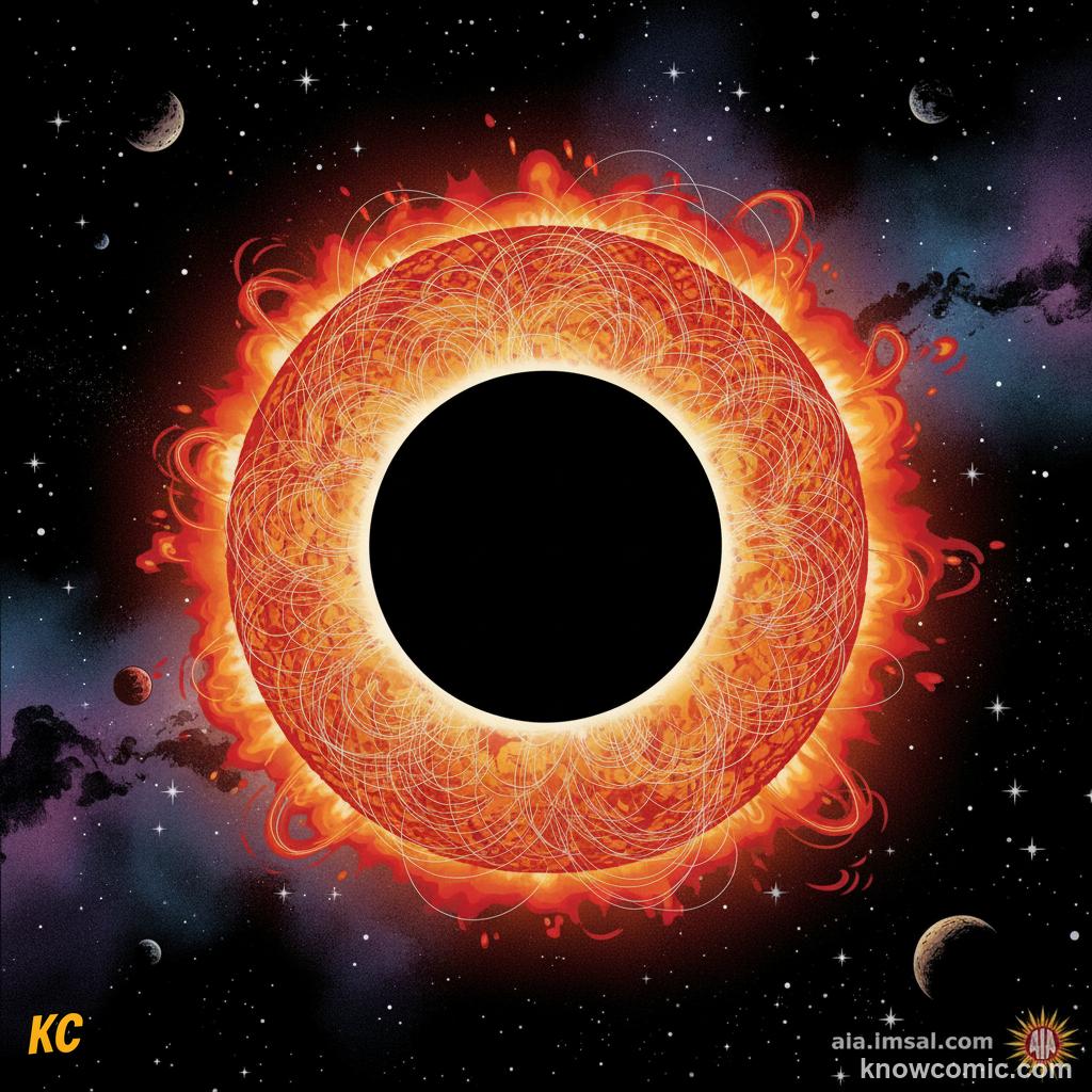 The Sun's corona: the outer atmosphere glowing as a halo during a solar eclipse