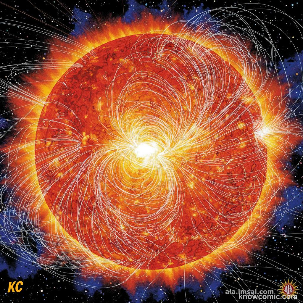 The Sun's magnetic field lines shaping all solar activity, sunspots, and flares