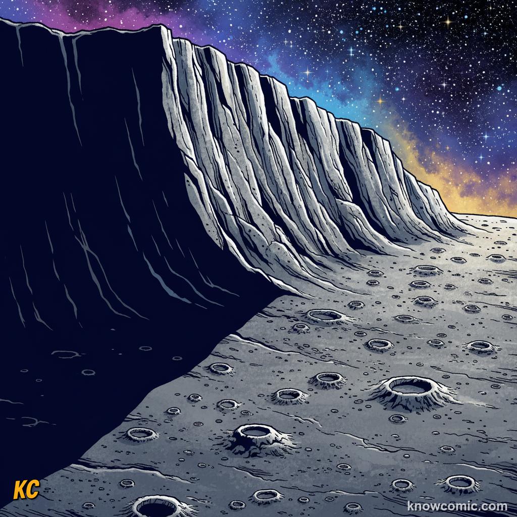 Huge cliff-like escarpments stretching hundreds of kilometres across Mercury