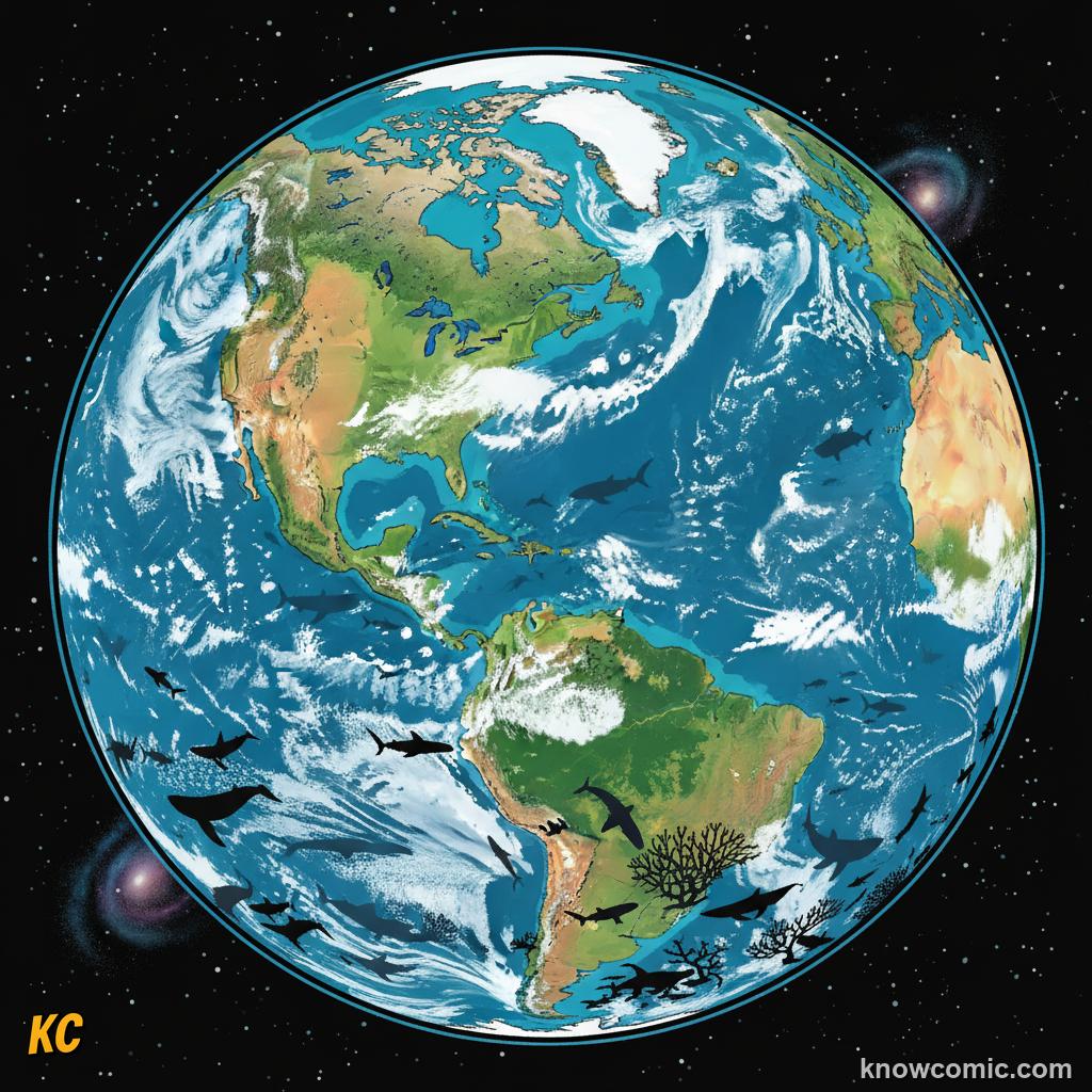 Earth's vast blue oceans covering 70% of the planet's surface, home to millions of species