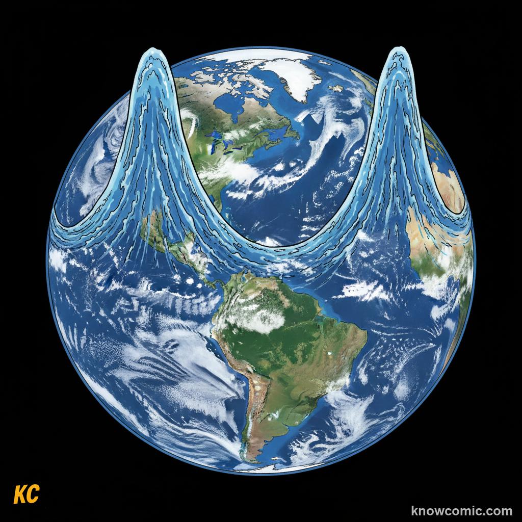 Moon's gravity pulling Earth's oceans, creating two high tides and two low tides every day