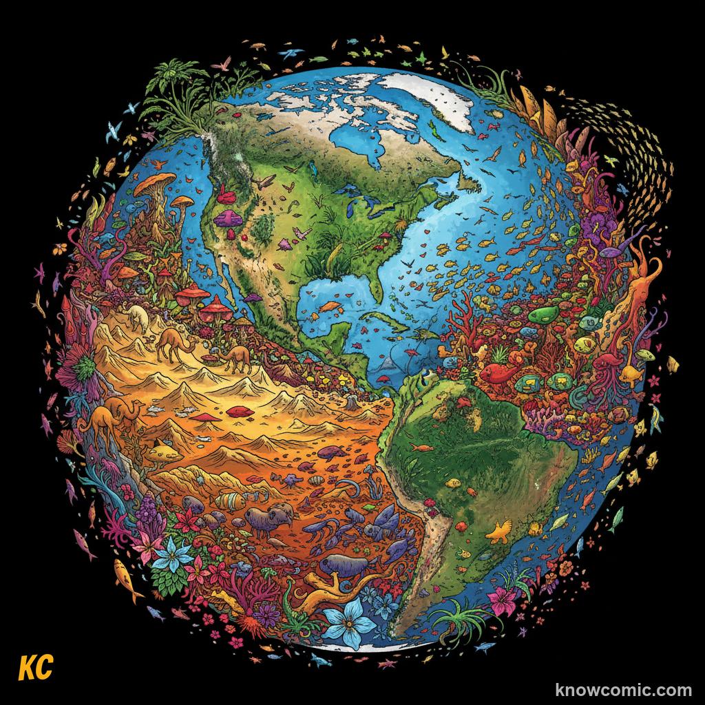 Earth's biodiversity: millions of unique species thriving in ecosystems all over the planet