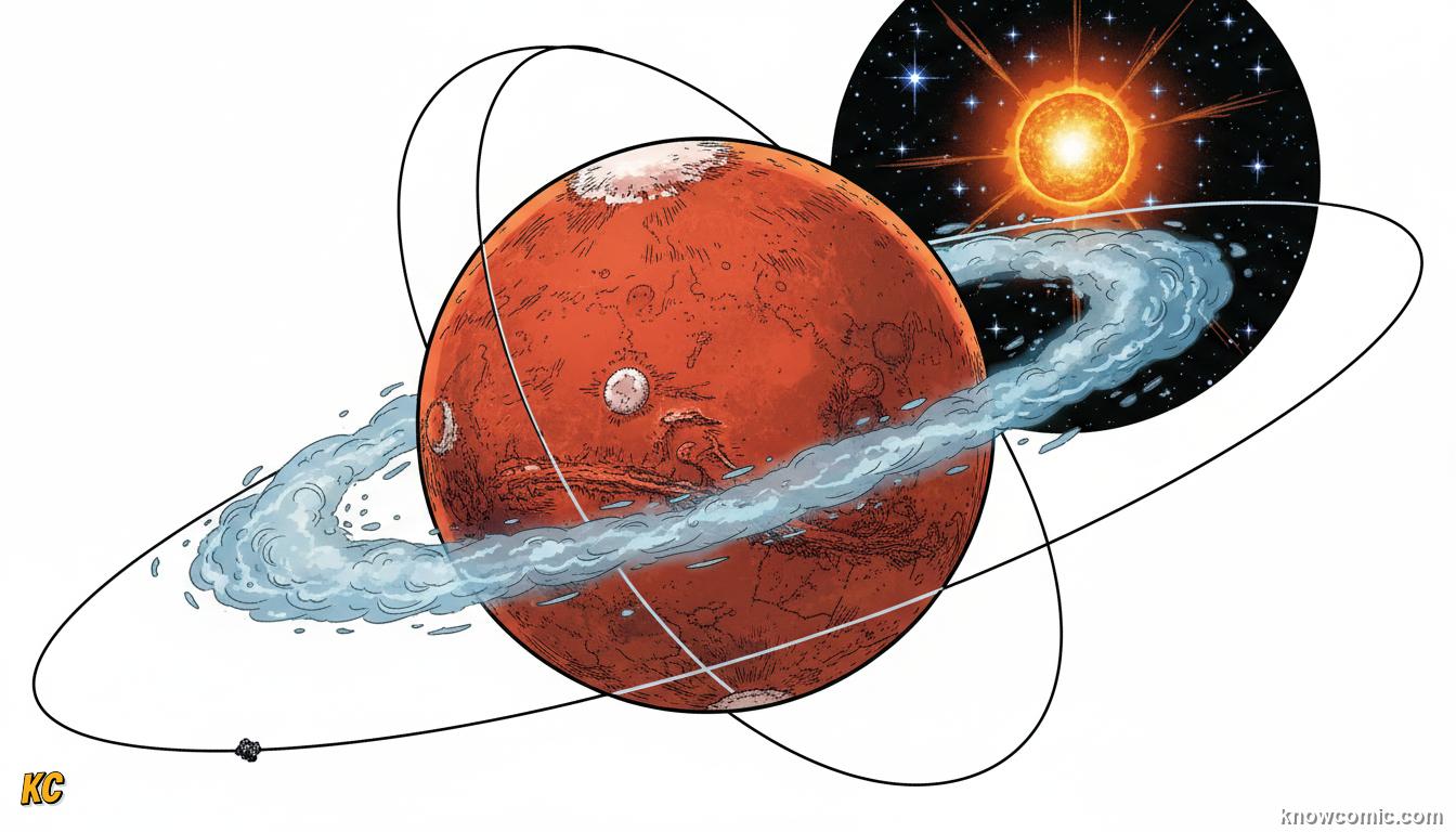 Mars: the red fourth planet, about half Earth size, orbiting 228 million km from the Sun