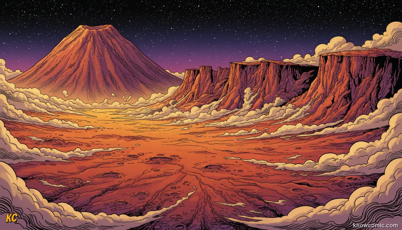 Mars extreme topography: Olympus Mons volcano and Valles Marineris canyon dominate the landscape