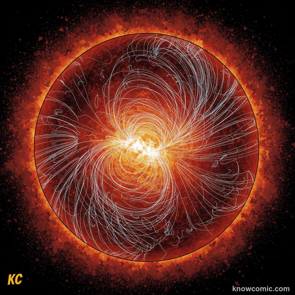 Nuclear fusion in the forming Sun: hydrogen atoms merging into helium releasing incredible energy