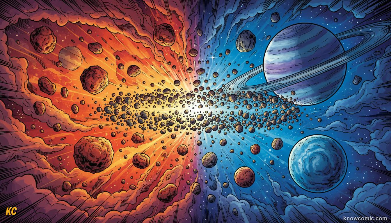 Planets forming from the accretion disk: rocky planets in the hot inner zone, gas giants in the cold outer zone
