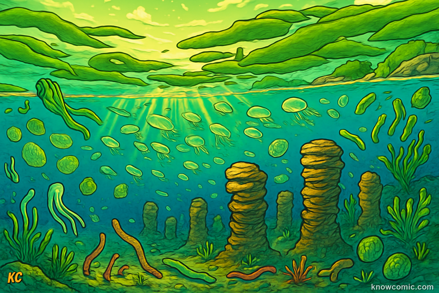 Ancient ocean teeming with diverse life that evolved thanks to cyanobacteria oxygen production