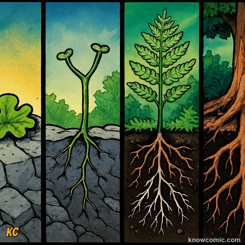 Plant roots anchoring into soil and absorbing water and minerals from the ground