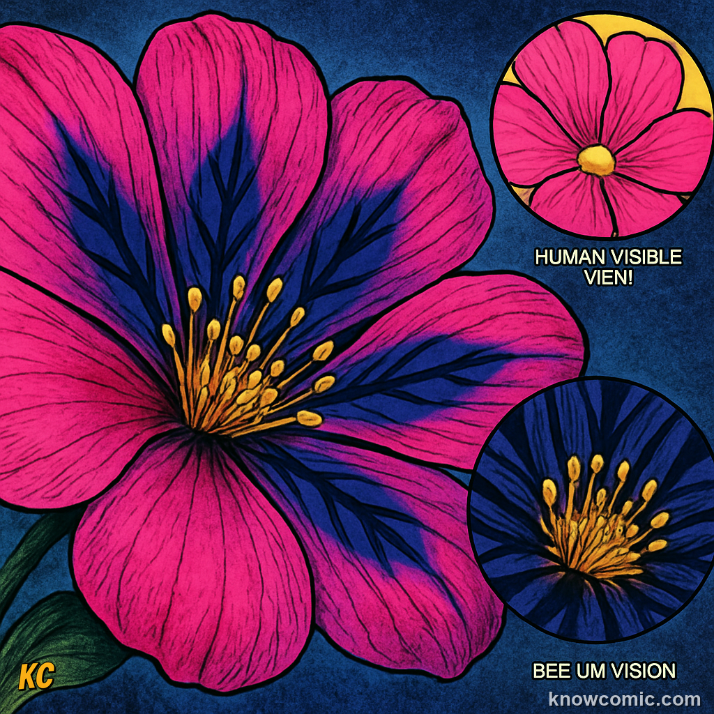 Vivid colourful flower petals attracting bee pollinators with UV patterns invisible to humans