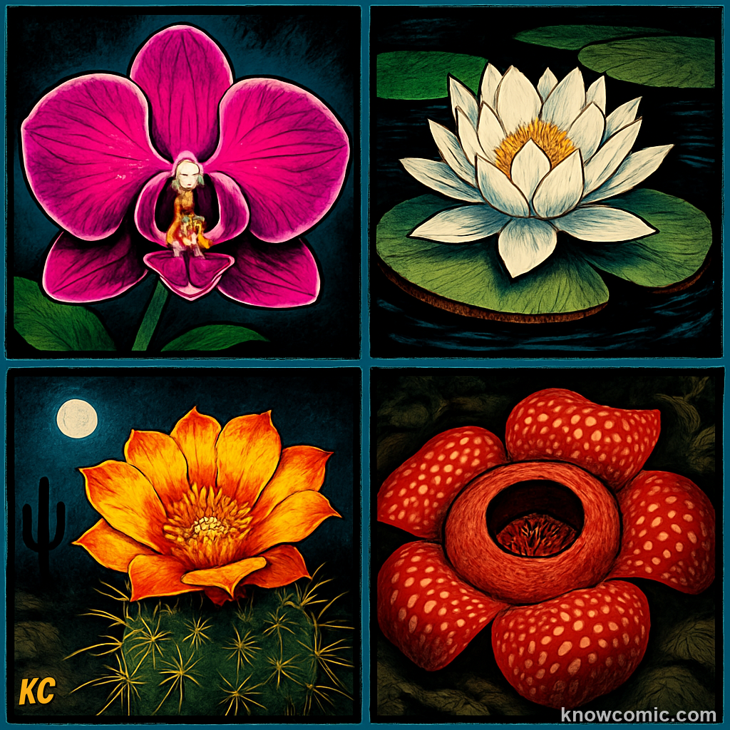 Diverse modern flowers from over 350000 angiosperm species found on every continent today
