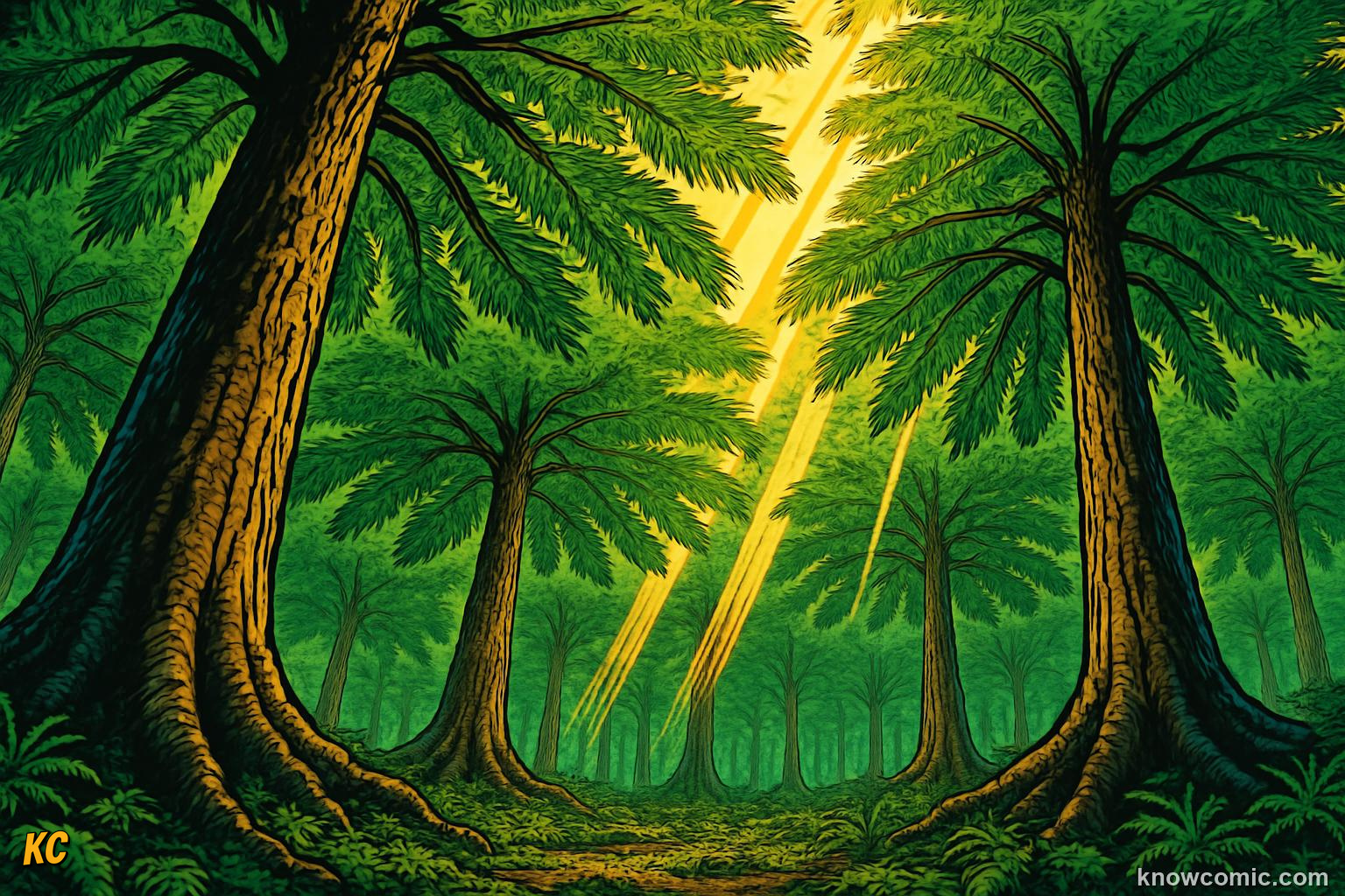 Archaeopteris the world's first true tree with fern-like branches in a Devonian forest