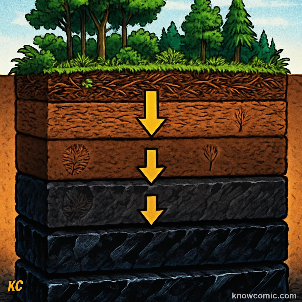 Layers of coal showing one metre formed from ten metres of ancient peat under pressure