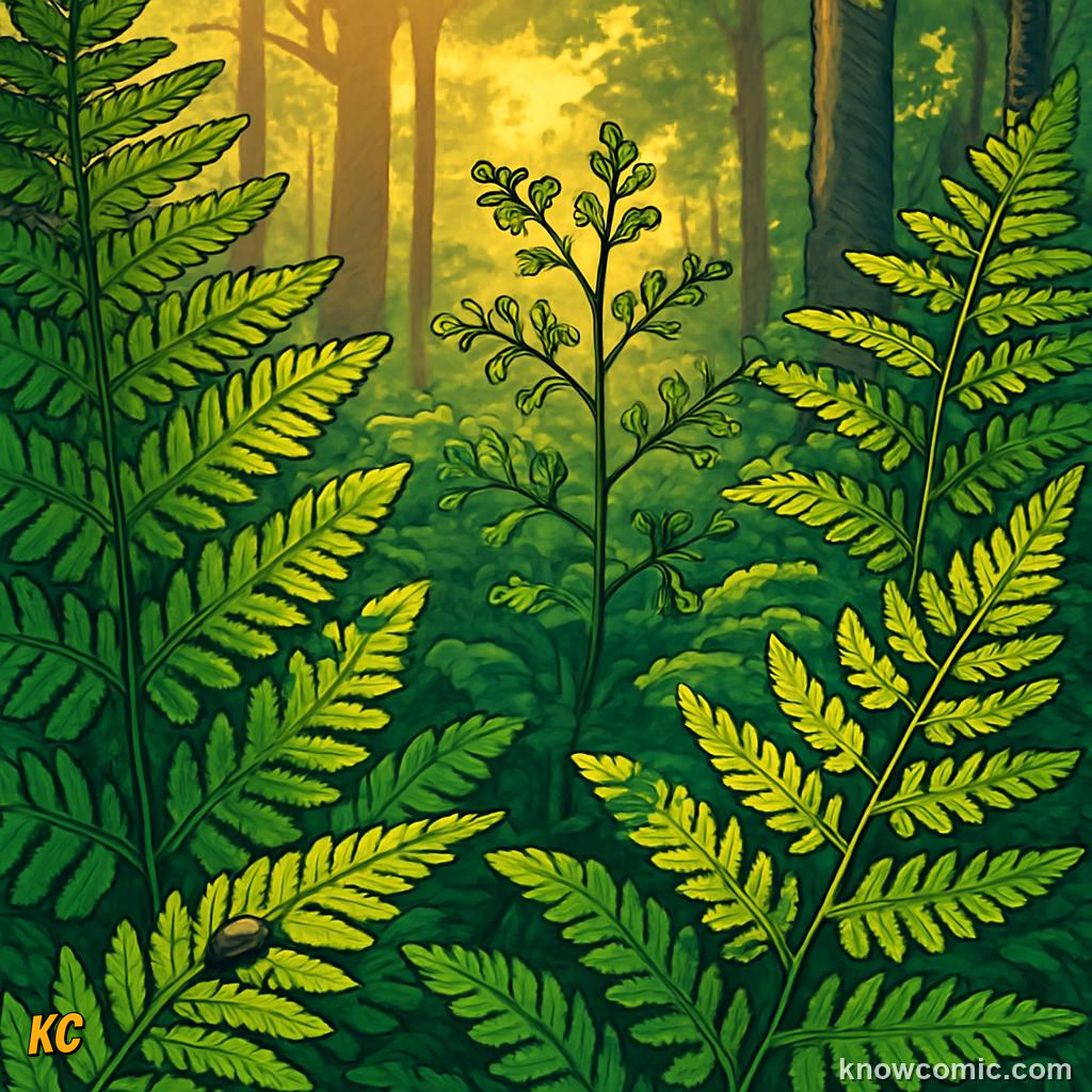 Modern ferns growing in forest as survivors from the Carboniferous era unchanged for millions of years