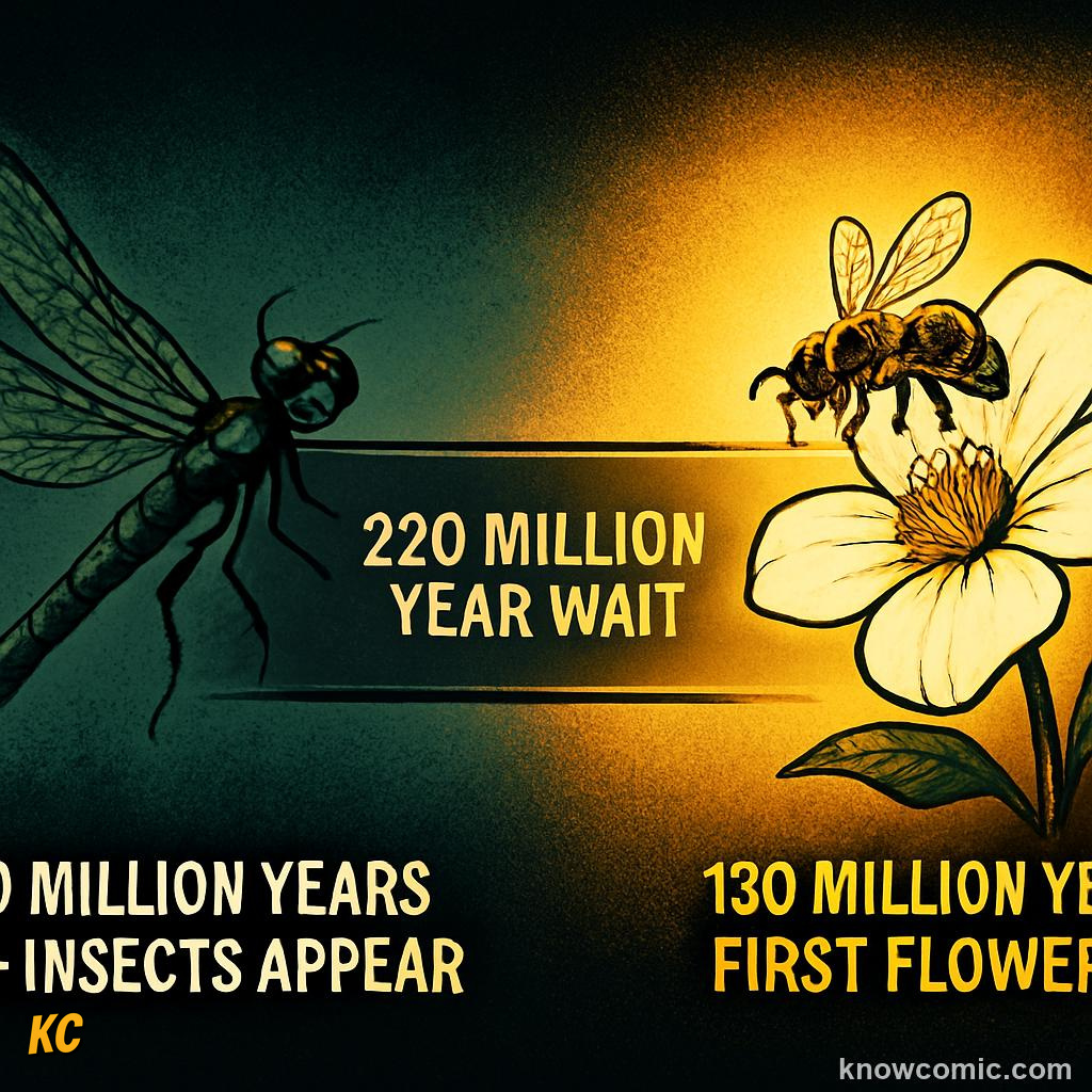 Timeline showing insects evolved 350 million years ago long before flowers appeared