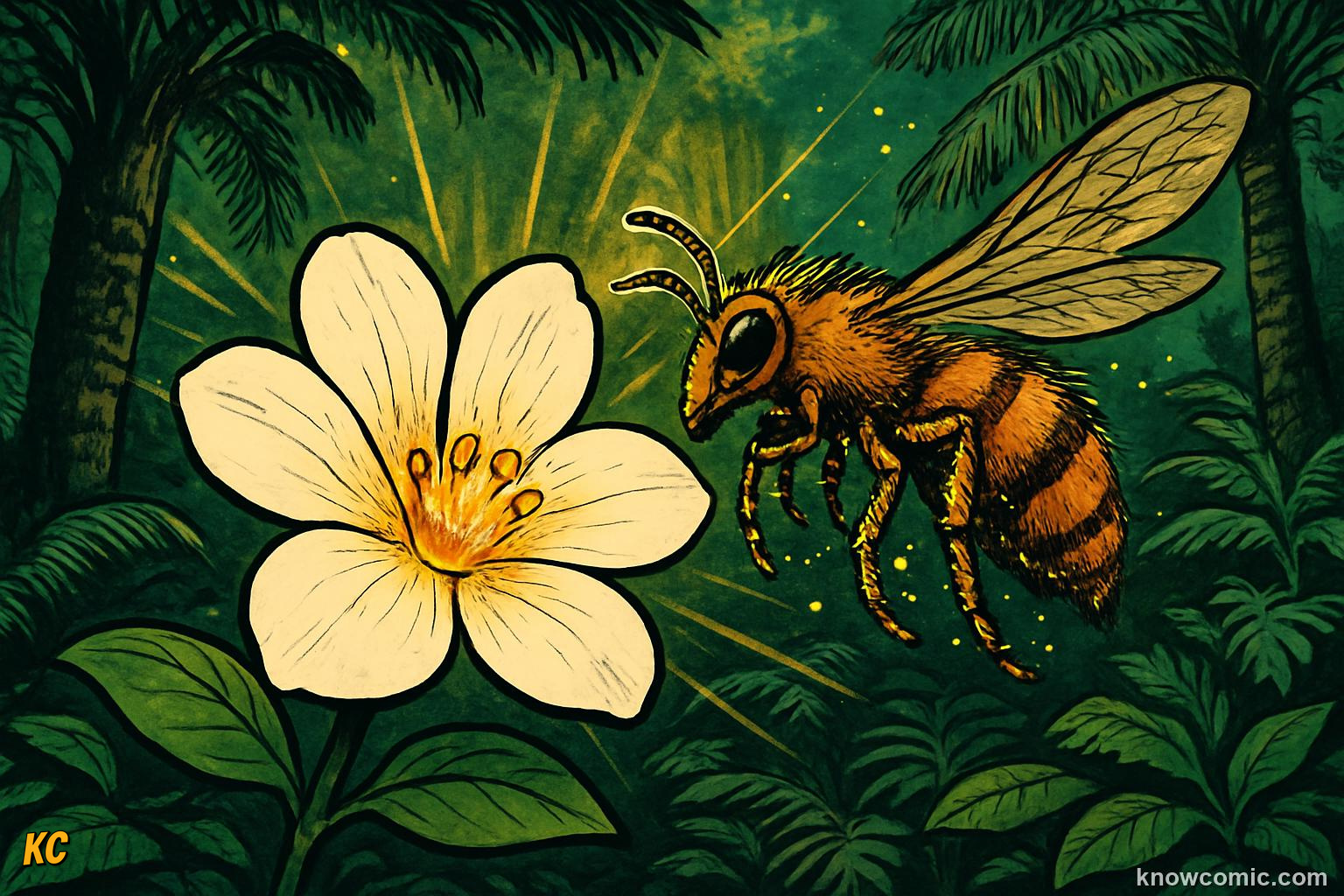 First flowering plant offering nectar reward to an early wasp that carries its pollen